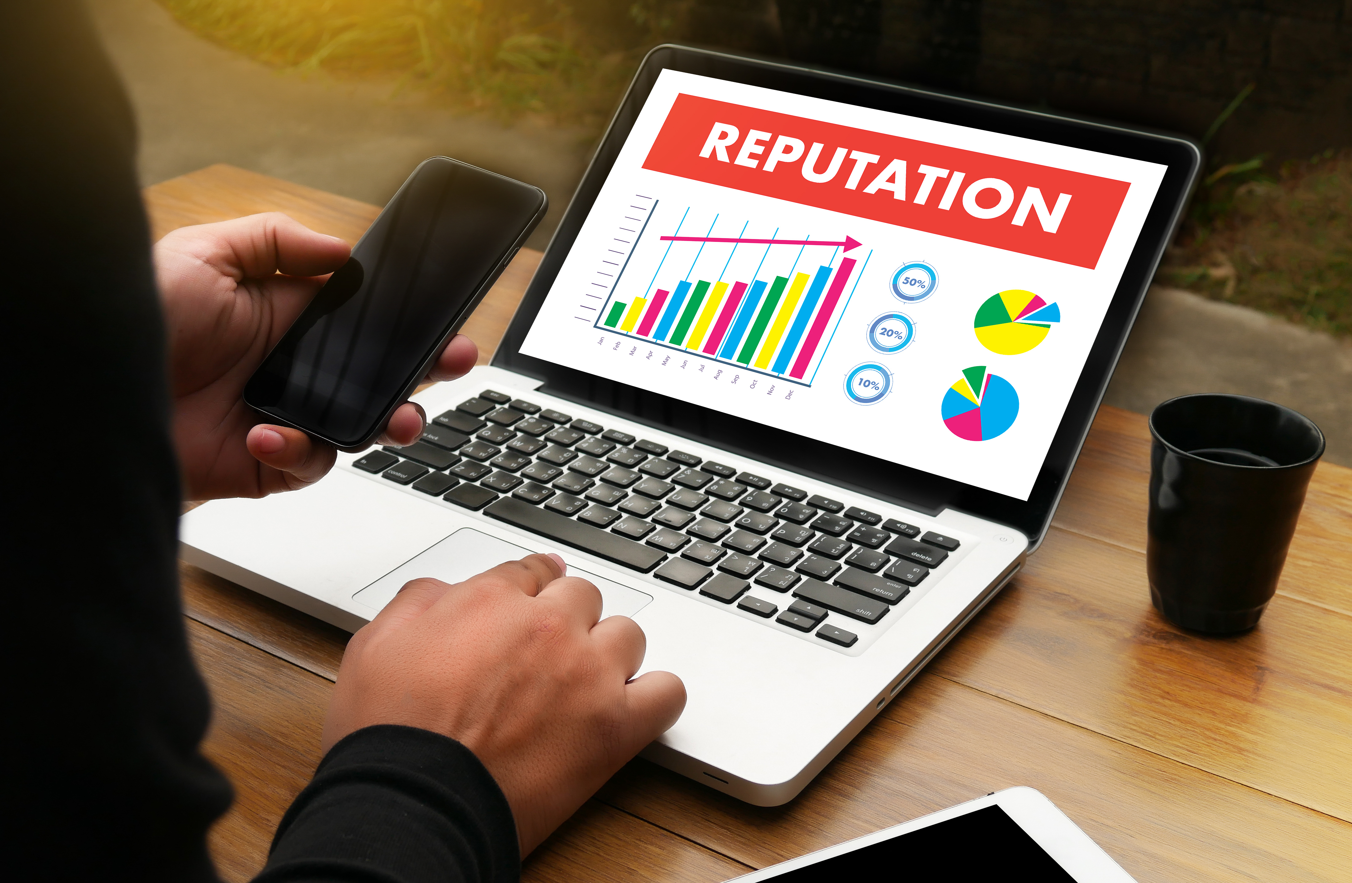 image of a laptop computer showcasing a diagram reporting reputation